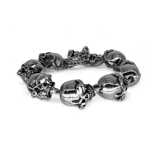 Mens Stainless Steel Chain Bracelet with Pirate Skulls, Fashionable Retro Style, Masculine, for Motorcycle and bicycle enthusiasts, 7.5-9.75 Inches(With Gift Box)