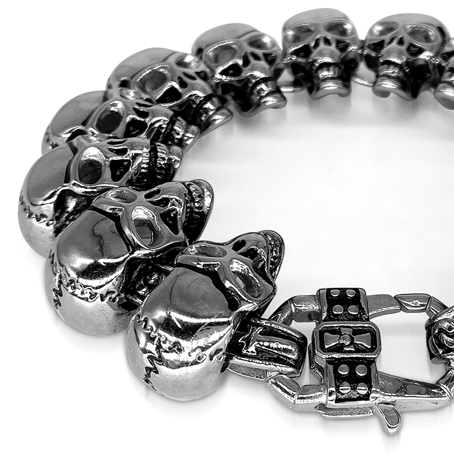 Mens Stainless Steel Chain Bracelet with Pirate Skulls, Fashionable Retro Style, Masculine, for Motorcycle and bicycle enthusiasts, 7.5-9.75 Inches(With Gift Box)