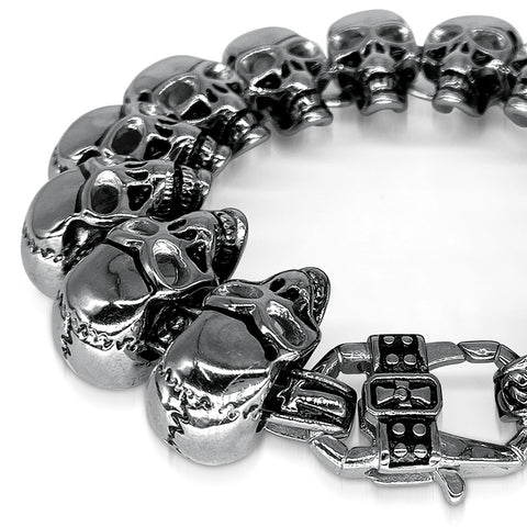 Mens Stainless Steel Chain Bracelet with Pirate Skulls, Fashionable Retro Style, Masculine, for Motorcycle and bicycle enthusiasts, 7.5-9.75 Inches(With Gift Box)