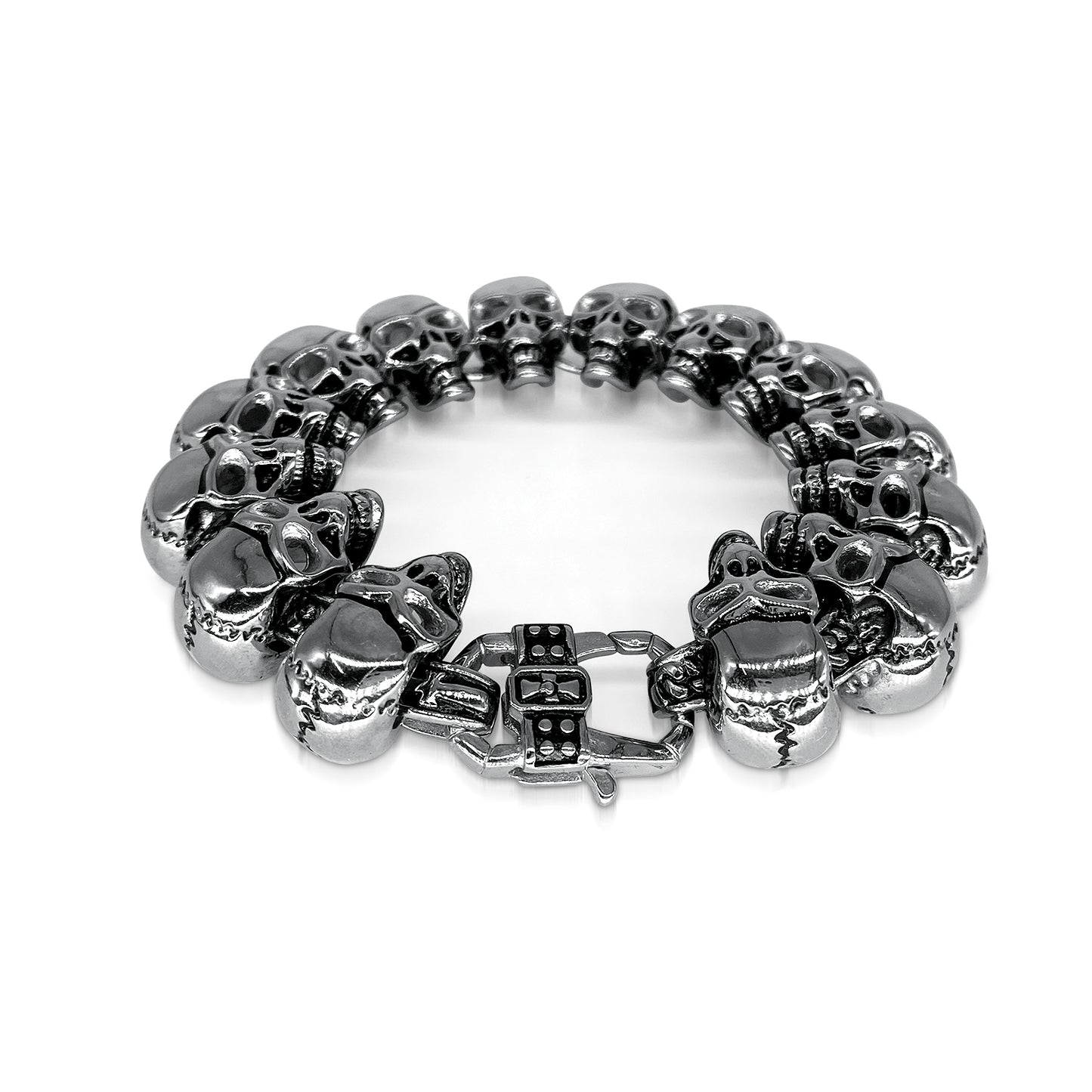 Mens Stainless Steel Chain Bracelet with Pirate Skulls, Fashionable Retro Style, Masculine, for Motorcycle and bicycle enthusiasts, 7.5-9.75 Inches(With Gift Box)