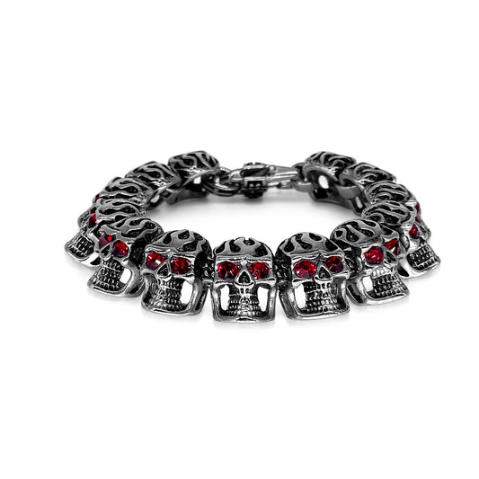 Mens Stainless Steel Chain Bracelet with Pirate Skulls, Fashionable Retro Style, Masculine, for Motorcycle and bicycle enthusiasts, 7.5-9.75 Inches(With Gift Box)