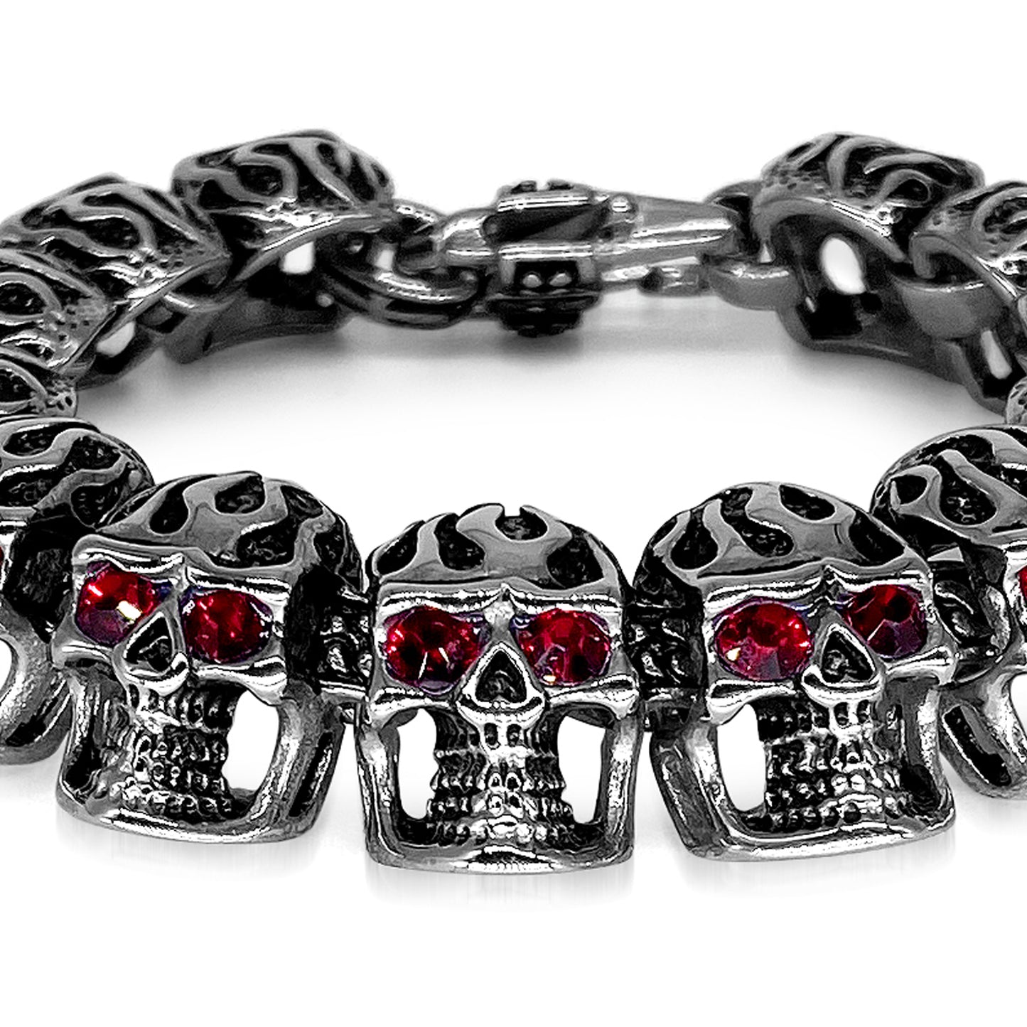 Mens Stainless Steel Chain Bracelet with Pirate Skulls, Fashionable Retro Style, Masculine, for Motorcycle and bicycle enthusiasts, 7.5-9.75 Inches(With Gift Box)