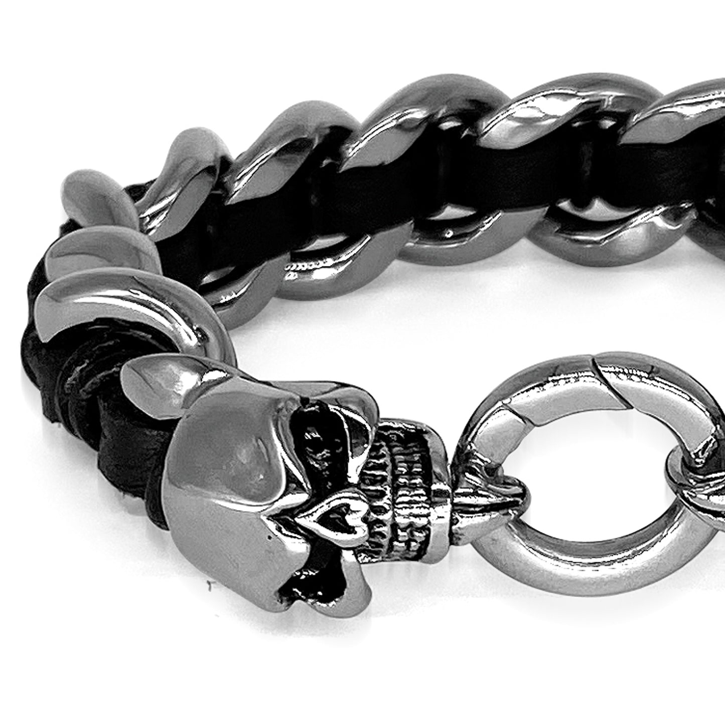 Mens Stainless Steel Chain Bracelet with Pirate Skulls, Fashionable Retro Style, Masculine, for Motorcycle and bicycle enthusiasts, 7.5-9.75 Inches(With Gift Box)