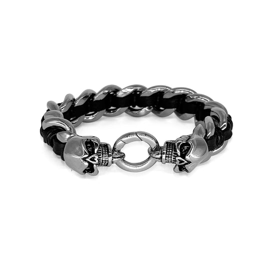 Mens Stainless Steel Chain Bracelet with Pirate Skulls, Fashionable Retro Style, Masculine, for Motorcycle and bicycle enthusiasts, 7.5-9.75 Inches(With Gift Box)