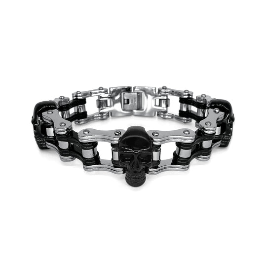 Mens Stainless Steel Chain Bracelet with Pirate Skulls, Fashionable Retro Style, Masculine, for Motorcycle and bicycle enthusiasts, 7.5-9.75 Inches(With Gift Box)