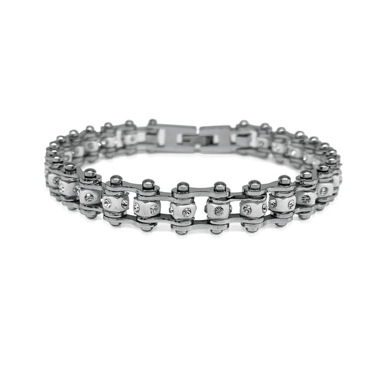 Motorcycle Crystal Stainless Steel  silver Chain Bracelet