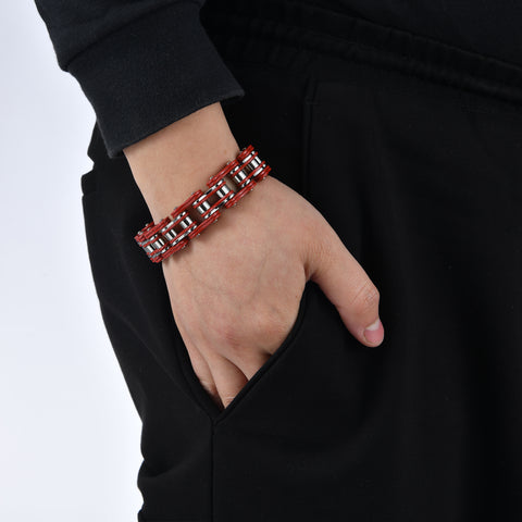 Mens Stainless Steel chain bracelet link, for motorcycle & bike lovers (with gift box)