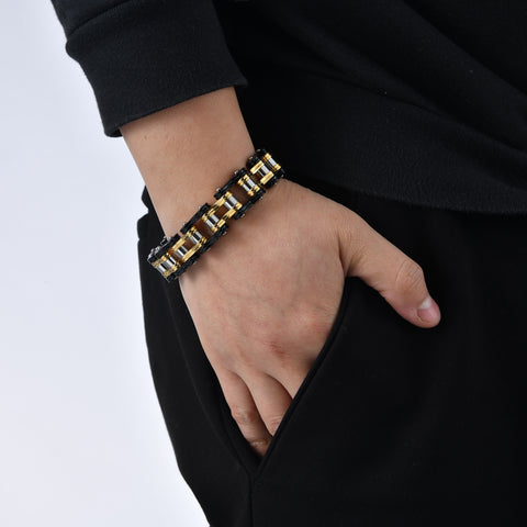 Mens Stainless Steel chain bracelet link, for motorcycle & bike lovers (with gift box)