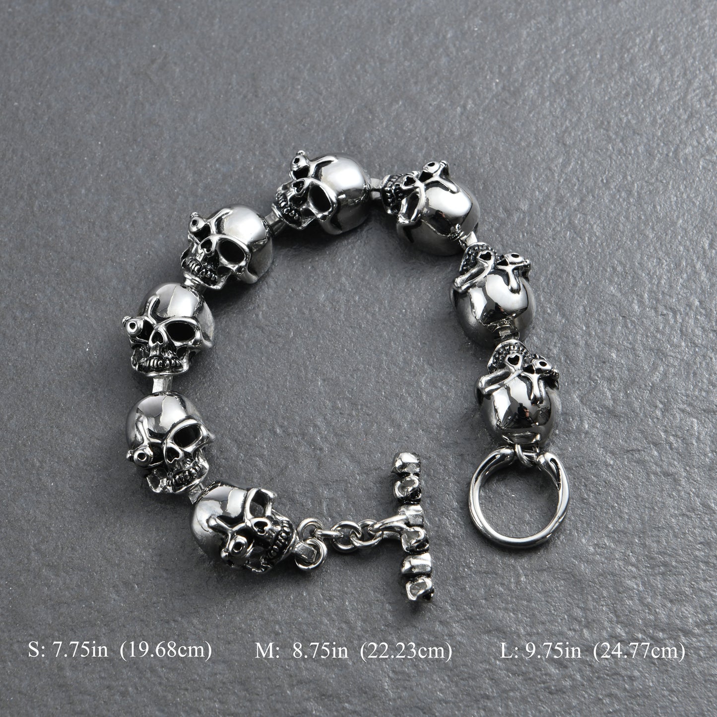 Mens Stainless Steel Chain Bracelet with Pirate Skulls, Fashionable Retro Style, Masculine, for Motorcycle and bicycle enthusiasts, 7.5-9.75 Inches(With Gift Box)