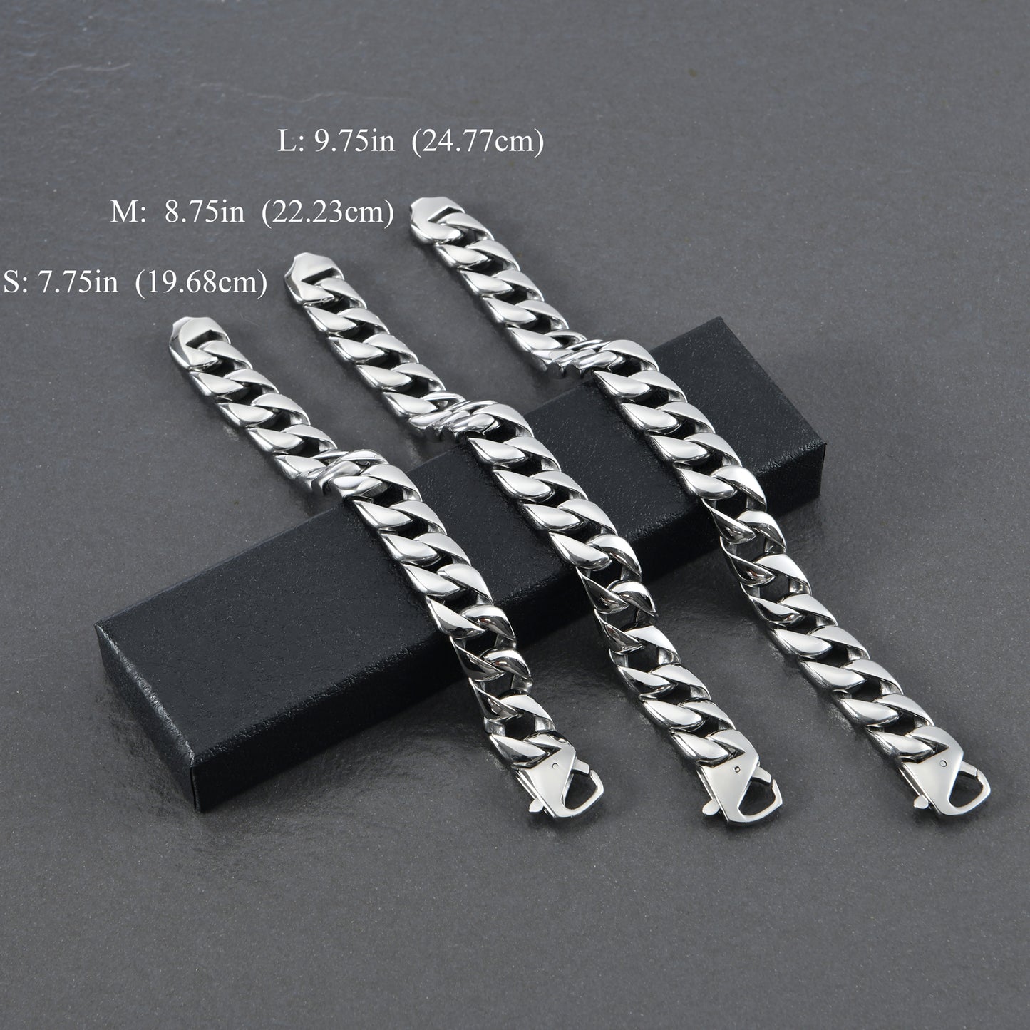 Mens Stainless Steel chain bracelet link, for motorcycle & bike lovers (with gift box)