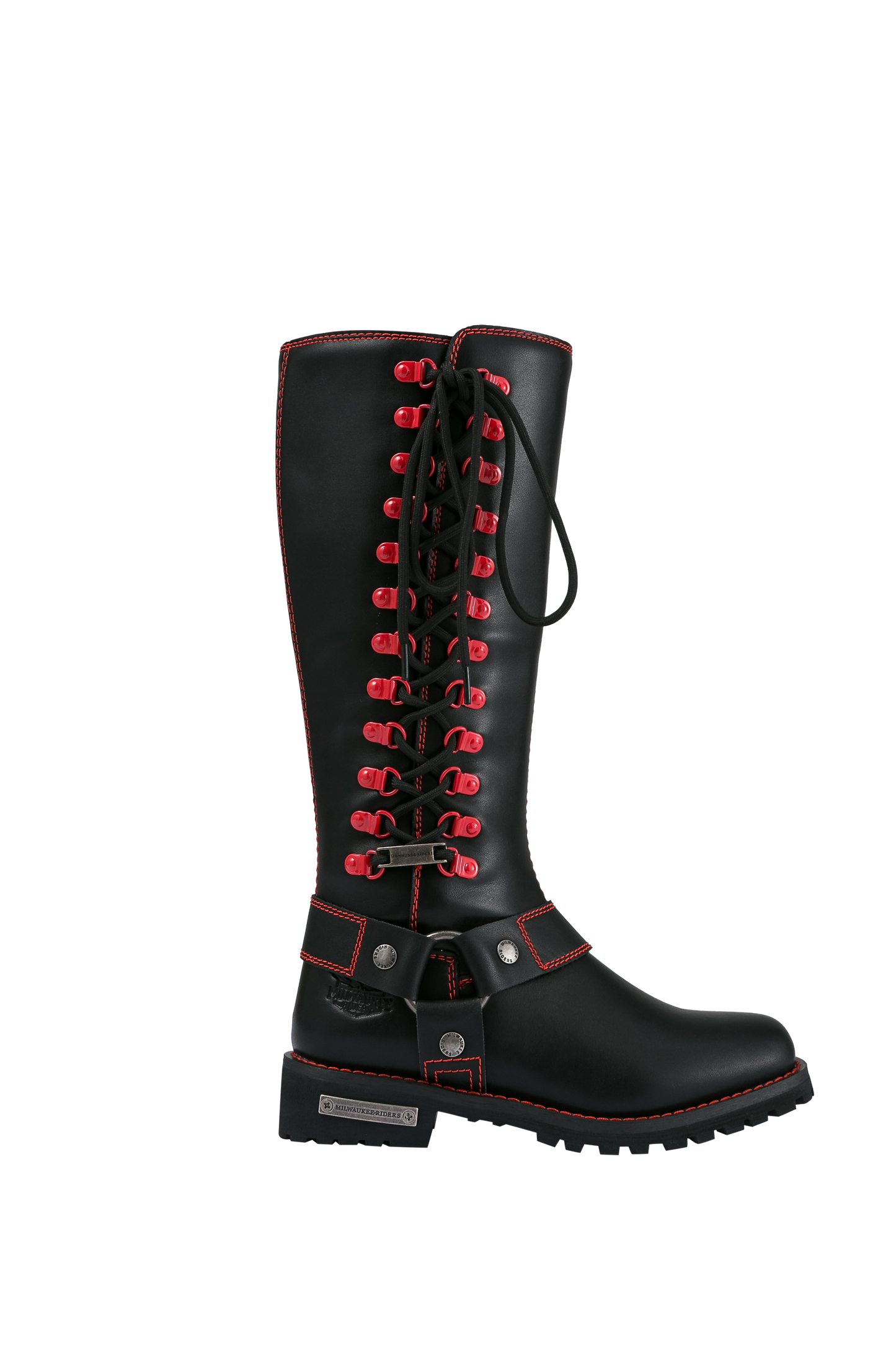 Milwaukee Riders® Women Biker Long Boots with Red Laces