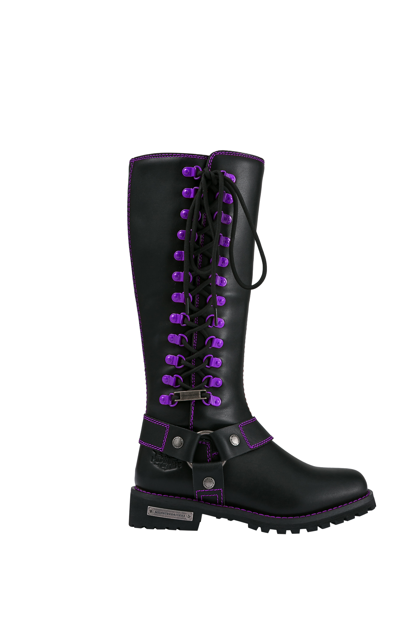 Milwaukee Riders® Women Biker Long Boots with Purple Laces