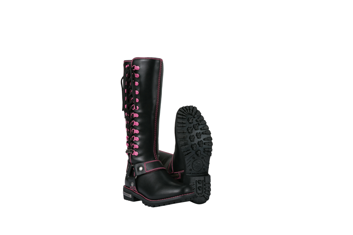 Milwaukee Riders® Women Biker Long Boots with Pink Laces