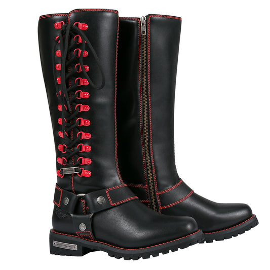 Milwaukee Riders® Women Biker Long Boots with Red Laces