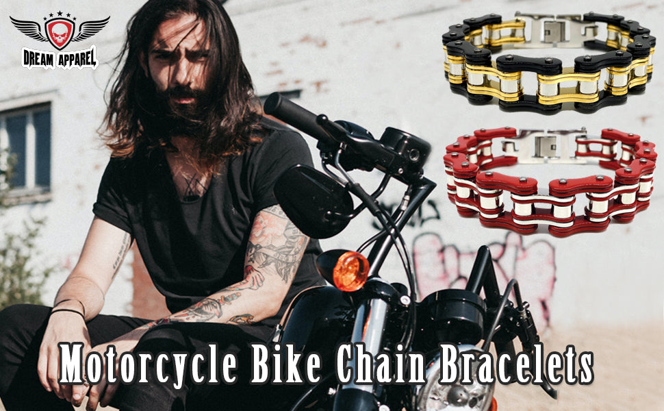 Mens Stainless Steel chain bracelet link, for motorcycle & bike lovers (with gift box)