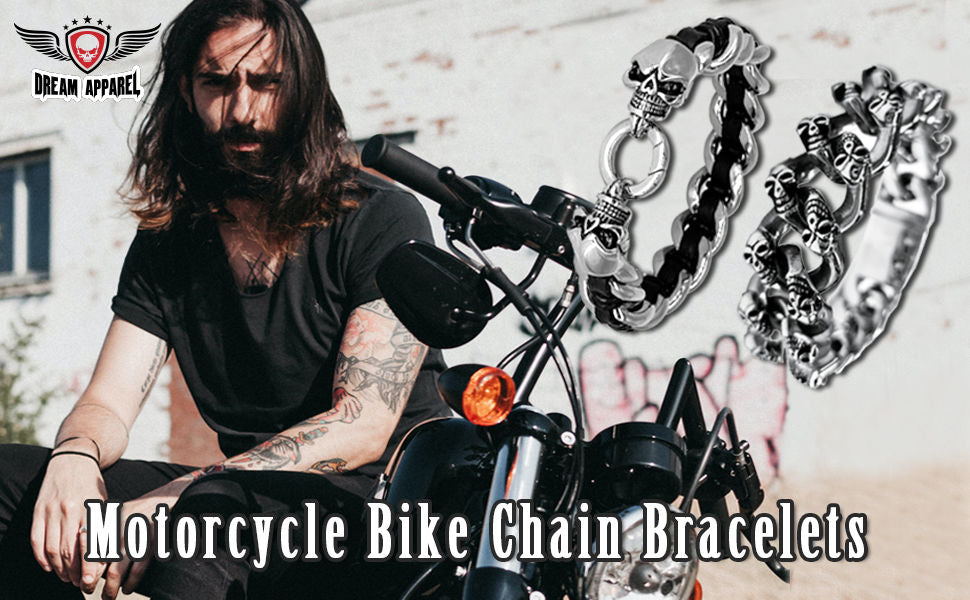 Mens Stainless Steel Chain Bracelet with Pirate Skulls, Fashionable Retro Style, Masculine, for Motorcycle and bicycle enthusiasts, 7.5-9.75 Inches(With Gift Box)