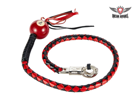 Black And Red Fringed Get Back Whip W/ Pool Ball