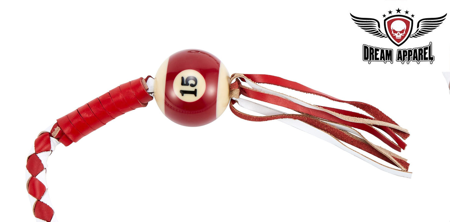 White And Red Fringed Get Back Whip W/ Pool Ball