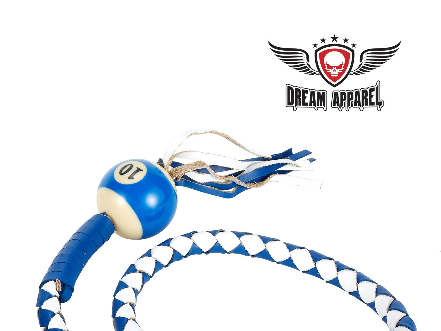 White And Blue Fringed Get Back Whip W/ Pool Ball