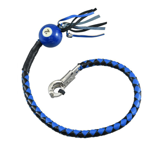 Dream Apparel® Black And Blue Fringed Get Back Whip with Blue Pool Ball No 2