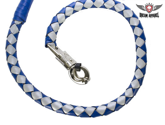 Blue And Silver Hand-Braided Leather Get back Whips - 2" Thick/42" Length