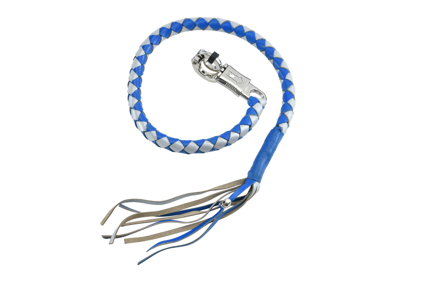 Blue and Silver Hand-Braided Leather Get Back Whip