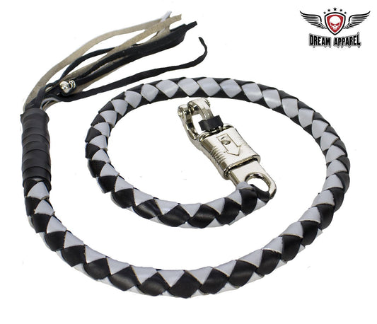 Black and Silver Hand-Braided Leather Get Back Whip