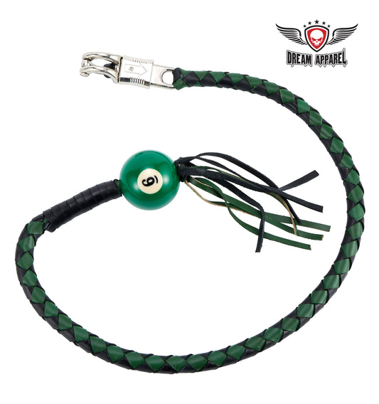 Black And Green Fringed Get Back Whip W/ Pool Ball