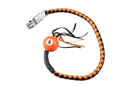 Black And Orange Fringed Get Back Whip With Pool Ball