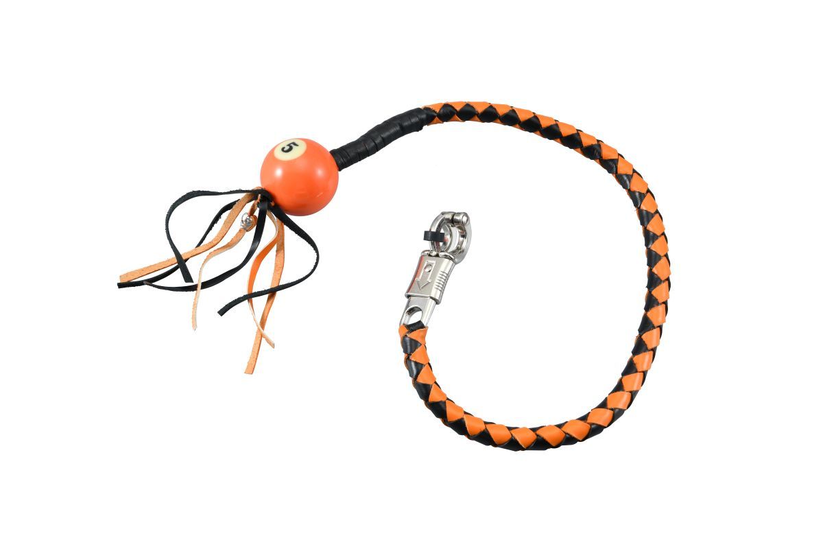 Black And Orange Fringed Get Back Whip With Pool Ball