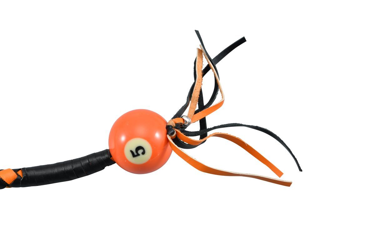 Black And Orange Fringed Get Back Whip With Pool Ball